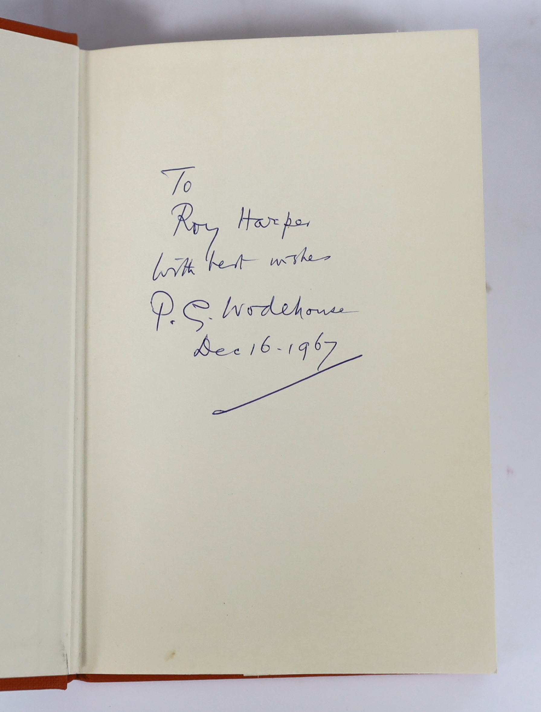 Wodehouse, P.G. - Company for Henry. Ist Edition. half title; publisher's cloth and d/wrapper. 1967; accompanied with a contemporary 19 line t.l.s from the author replying to one from an English devotee of his books; on